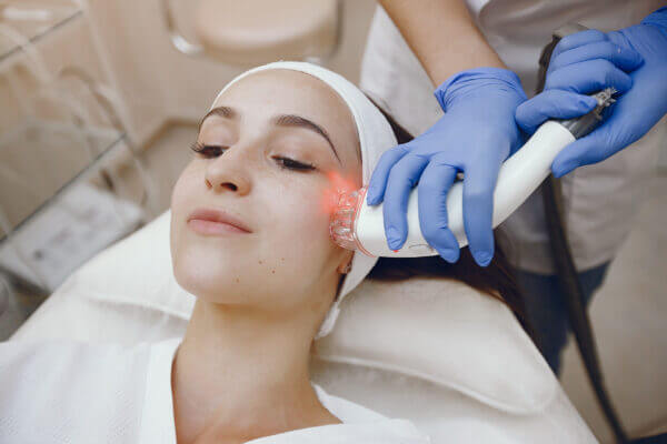 Frau erhält RF-Microneedling mit M8 Technologie zur Hautstraffung im Gesicht – Behandlung bei SIAC Beauty